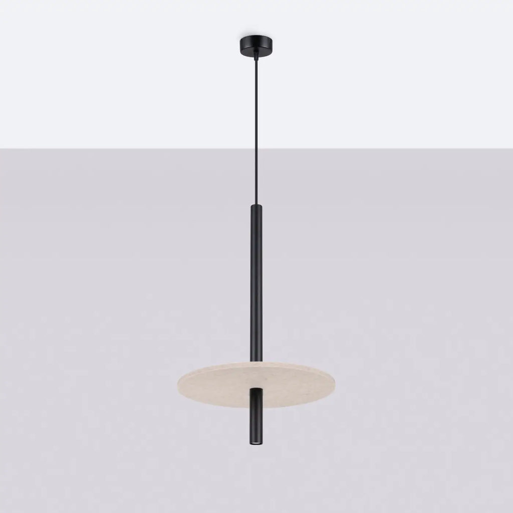 Suspension tige fine en acier noir et disque de feutre, G9, beige/noir