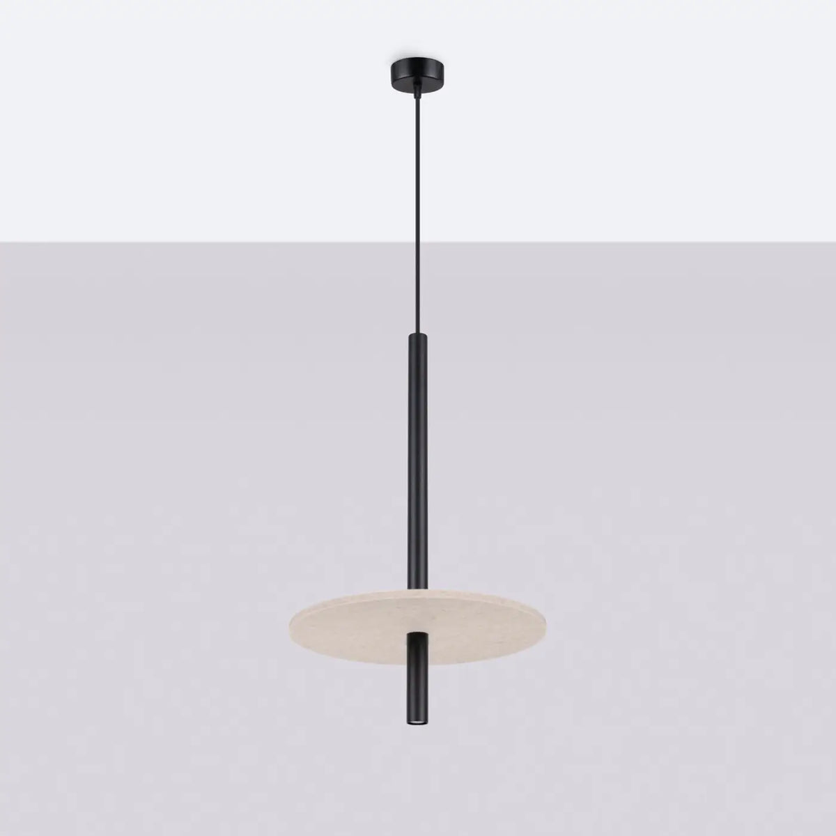 Suspension tige fine en acier noir et disque de feutre, G9, beige/noir