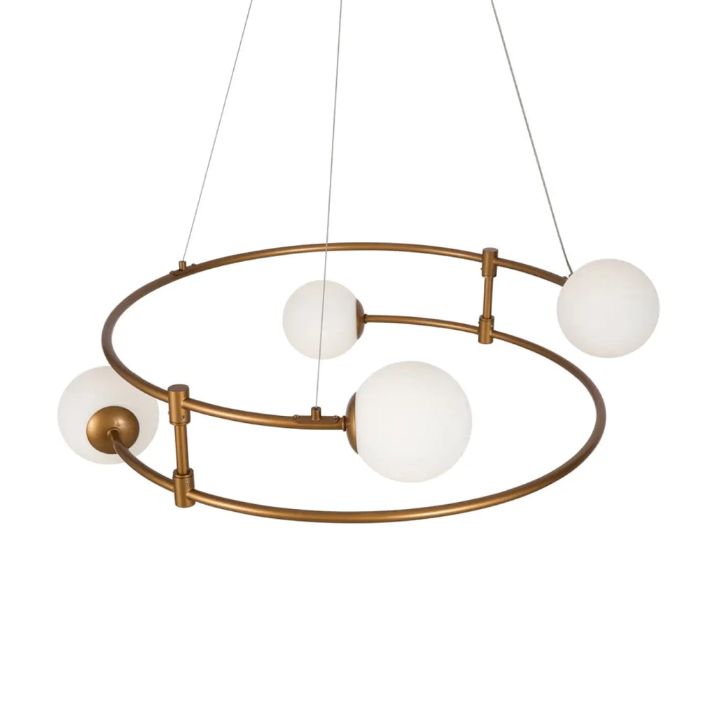 Lustre à arches dorées et sphères en verre opale, 4 ou 6 feux