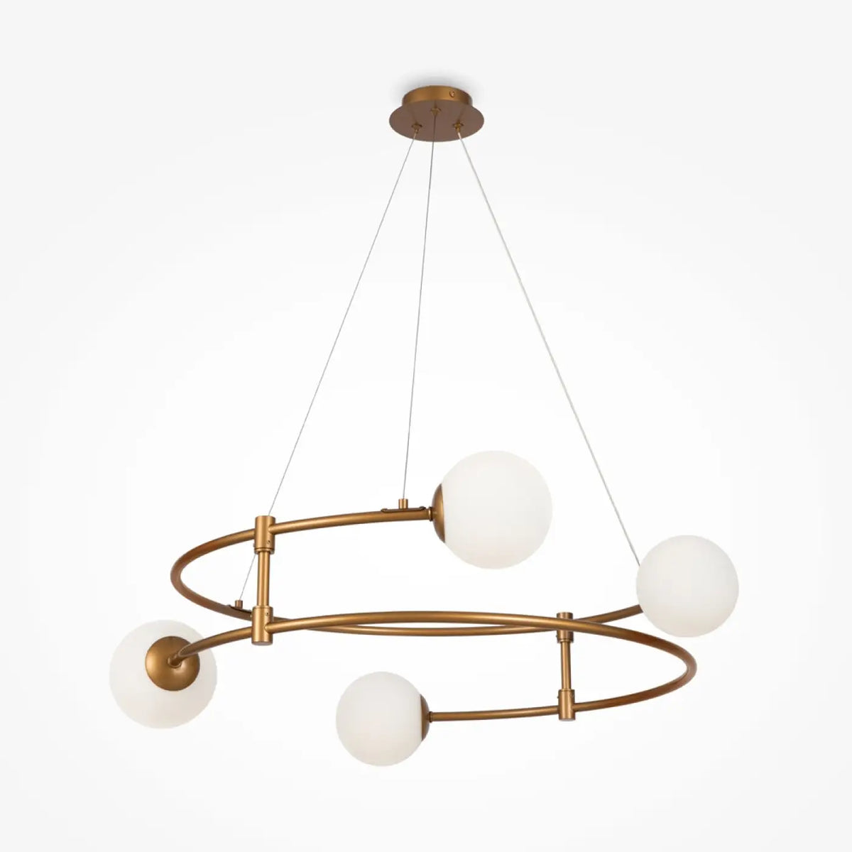 Lustre à arches dorées et sphères en verre opale, 4 ou 6 feux