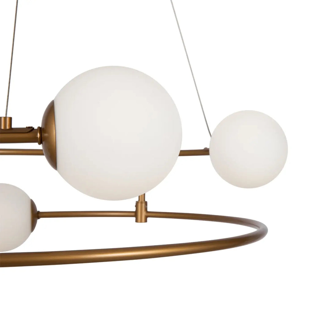 Lustre à arches dorées et sphères en verre opale, 4 ou 6 feux