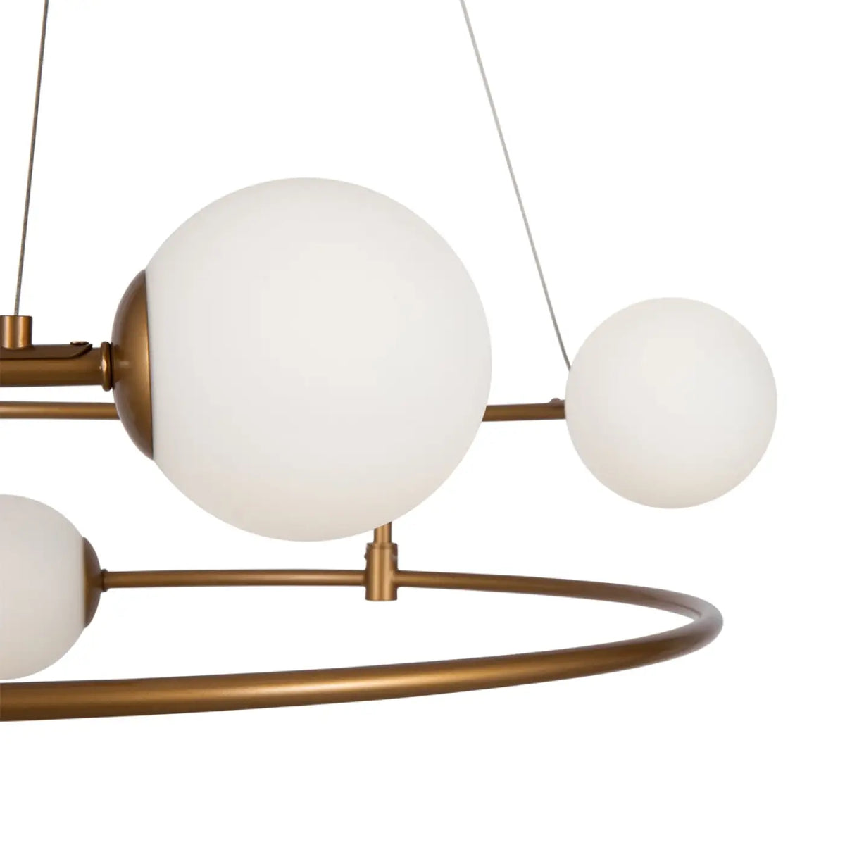 Lustre à arches dorées et sphères en verre opale, 4 ou 6 feux