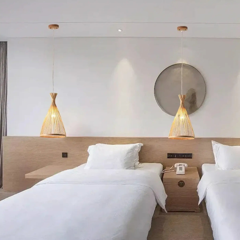 Suspension conique en bambou naturel, style zen