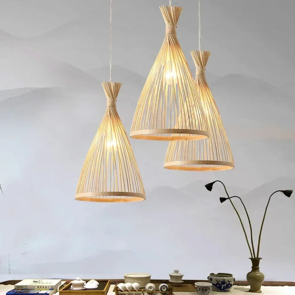 Suspension conique en bambou naturel, style zen