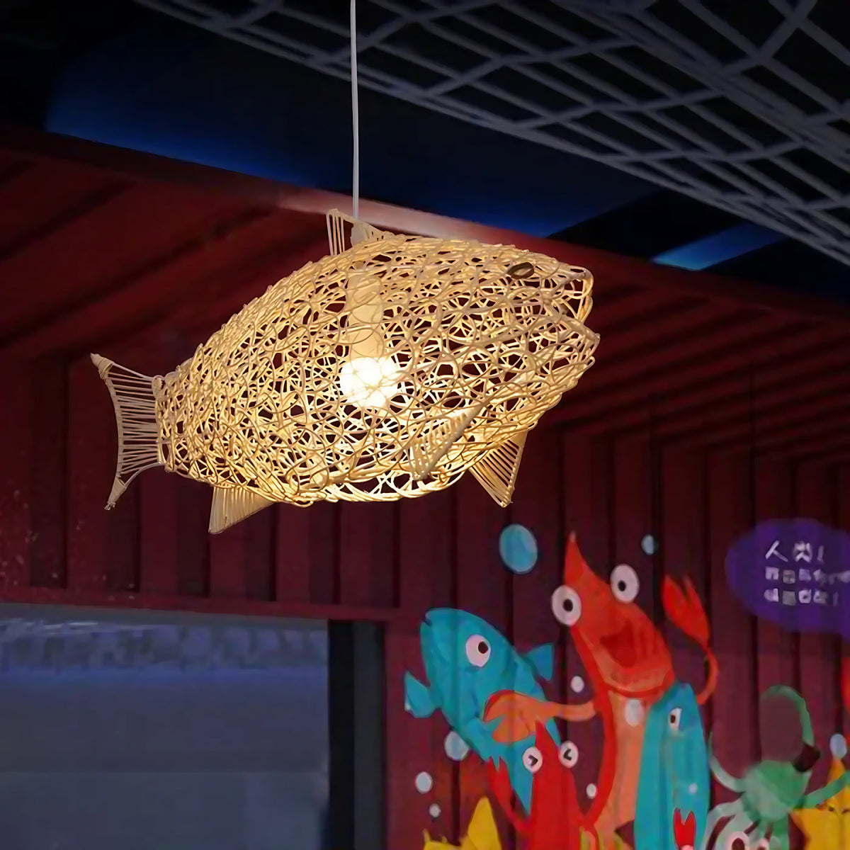 Suspension poisson en bambou, design ludique, trois modèles