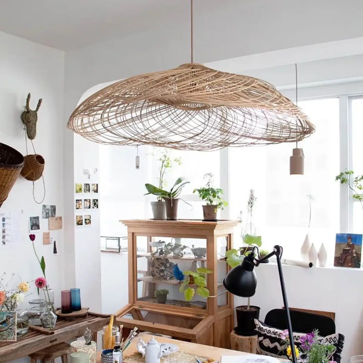 Suspension en bambou tressé, forme organique, tailles S et M