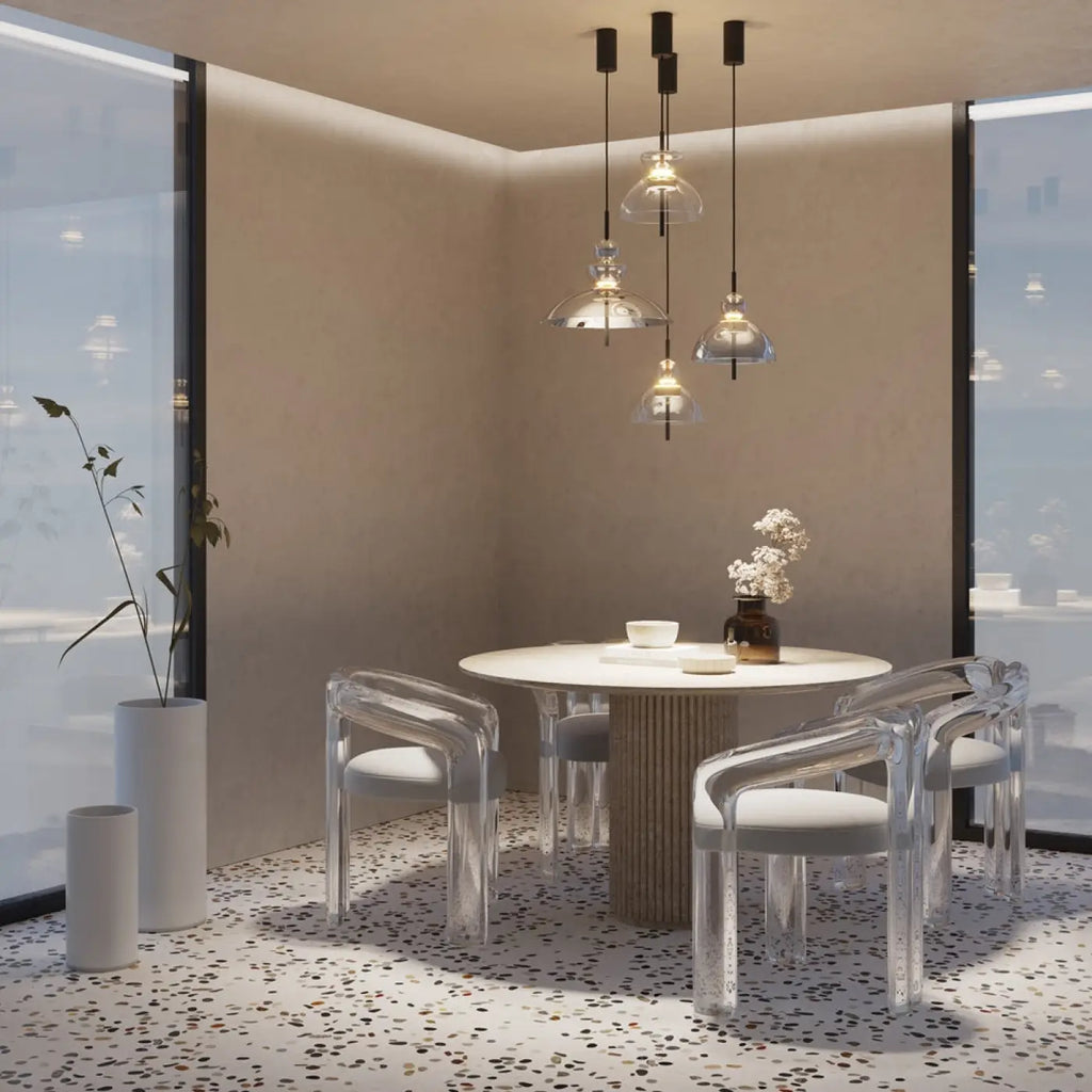 Suspension LED en verre transparent ou fumé, trois formes au choix