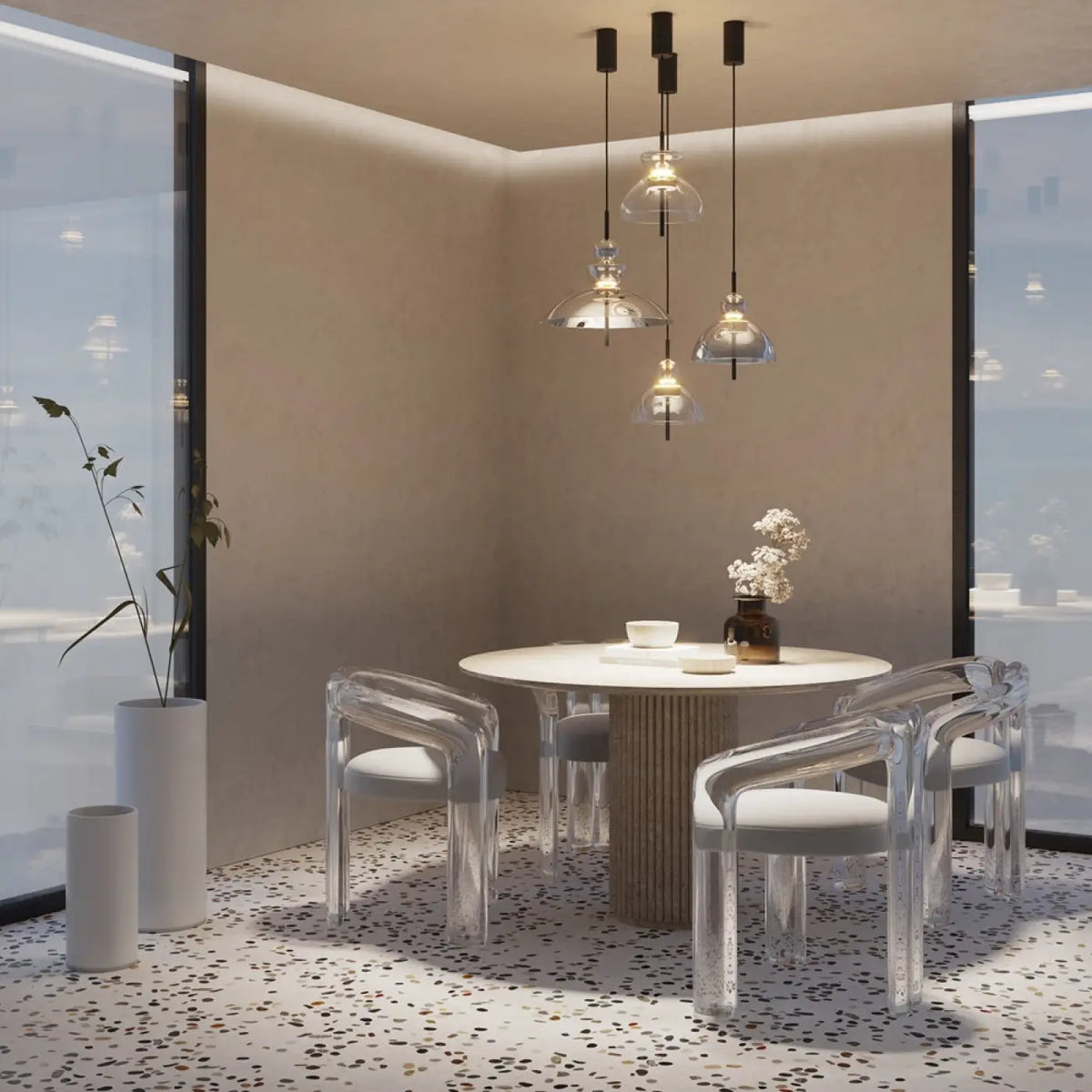 Suspension LED en verre transparent ou fumé, trois formes au choix