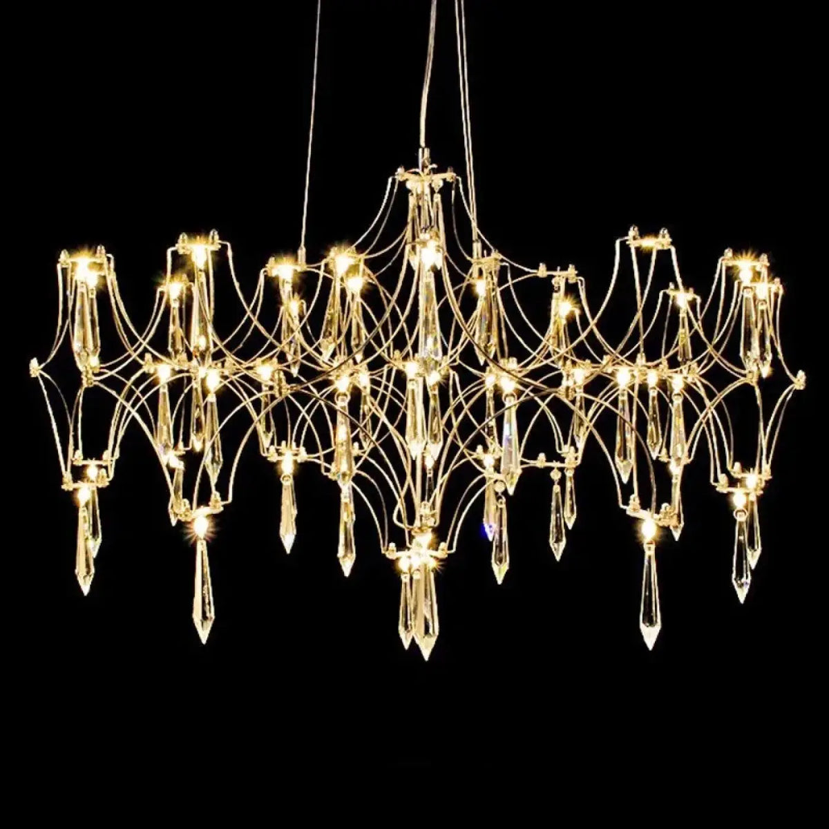 Lustre baroque à pampilles de cristal, doré ou argenté, 3 tailles, doré