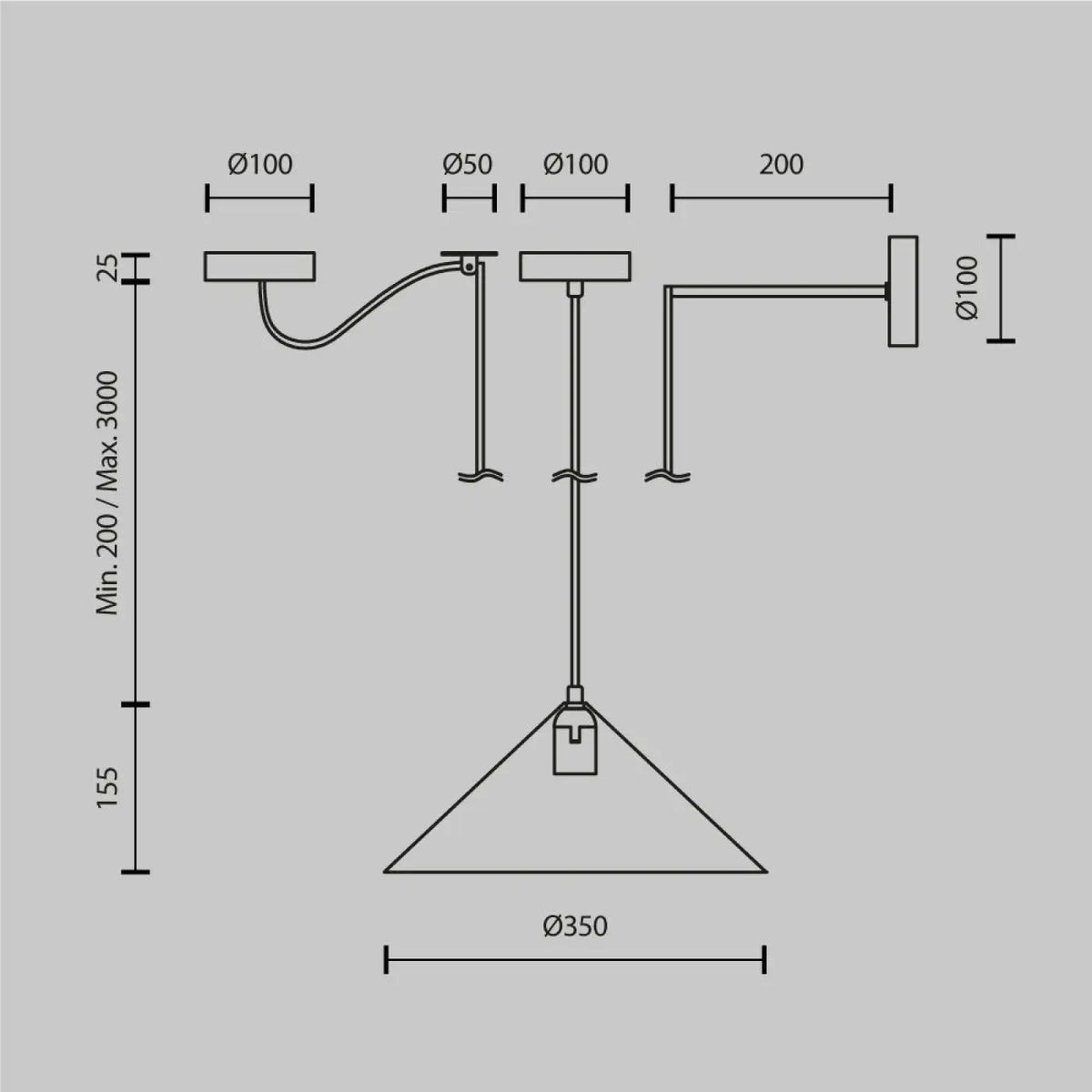 Suspension conique en métal mat, 35 cm, quatre coloris