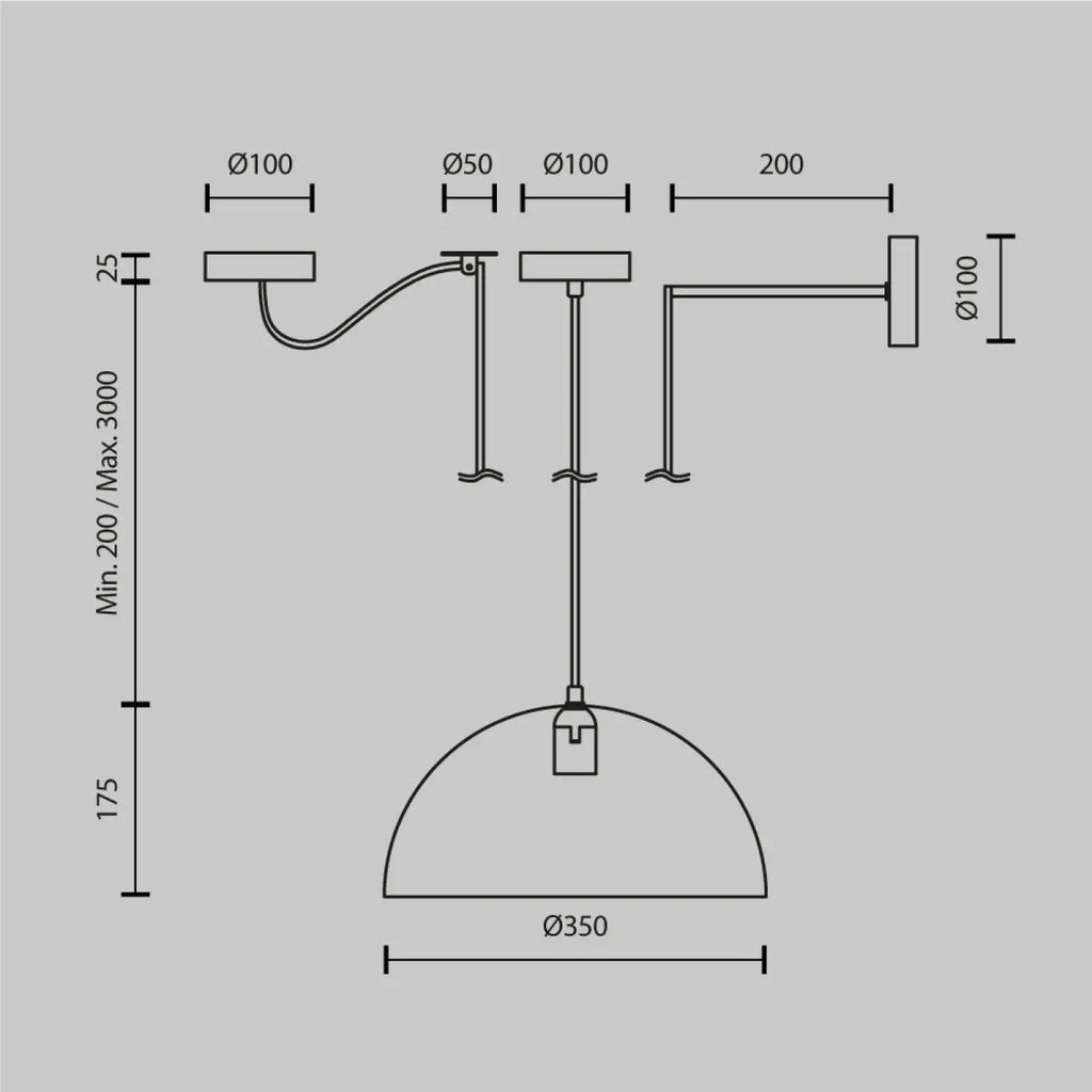Suspension coupole en métal mat de 35 cm, quatre coloris