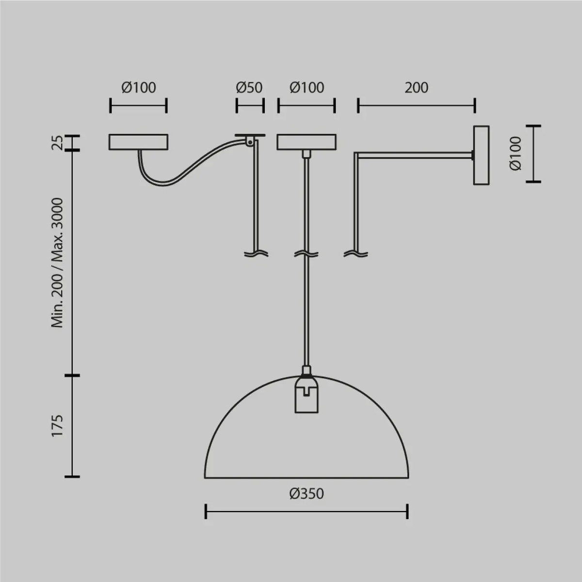 Suspension coupole en métal mat de 35 cm, quatre coloris