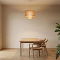 Suspension à double abat-jour en tissu beige, style naturel