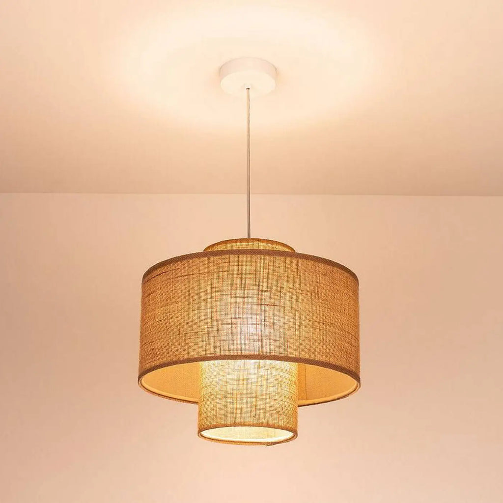 Suspension à double abat-jour en tissu beige, style naturel