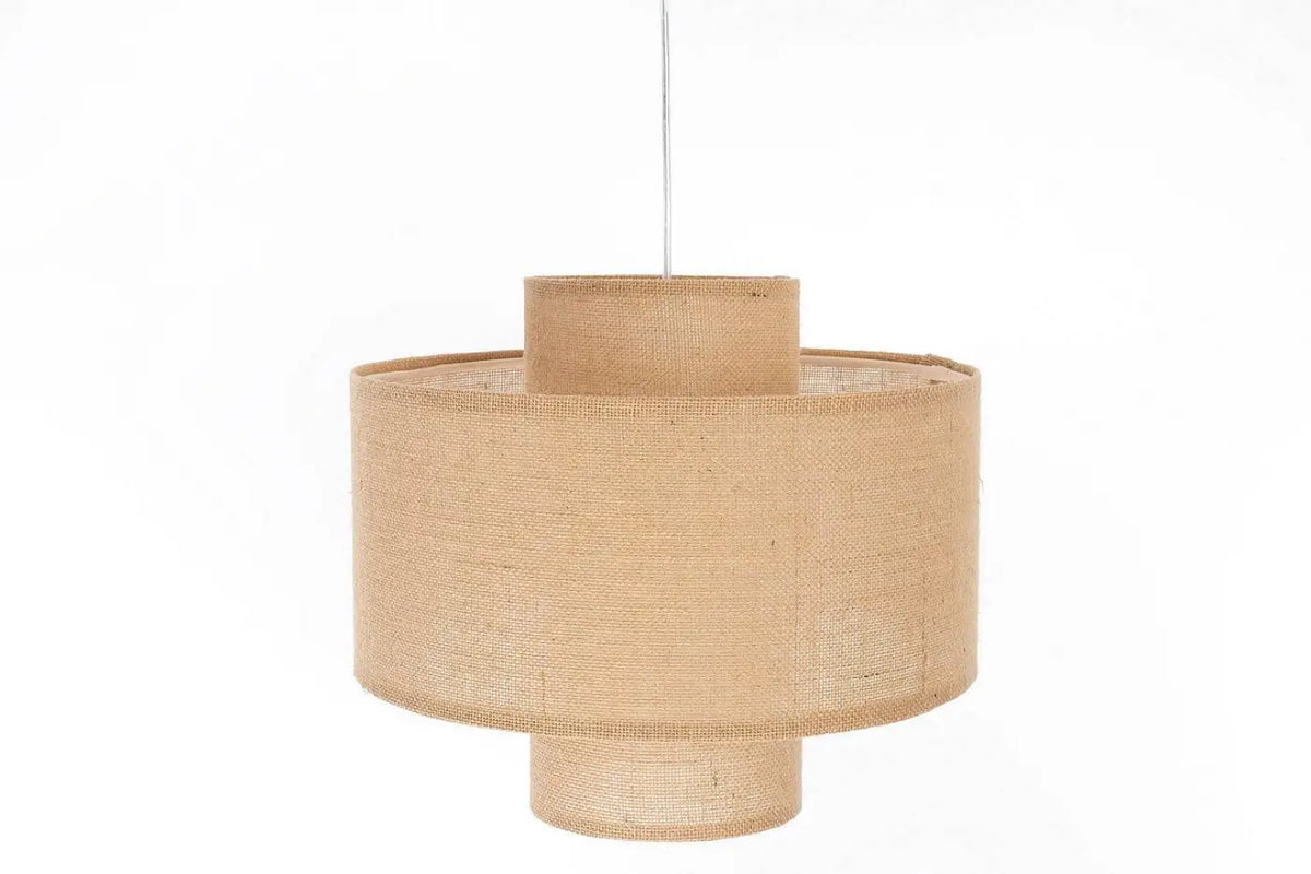Suspension à double abat-jour en tissu beige, style naturel