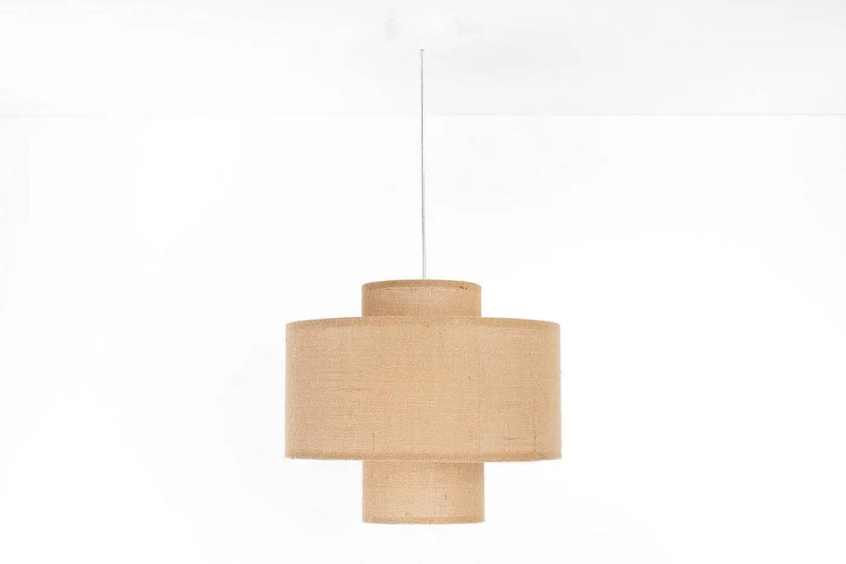 Suspension à double abat-jour en tissu beige, style naturel