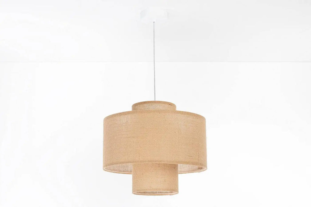 Suspension à double abat-jour en tissu beige, style naturel