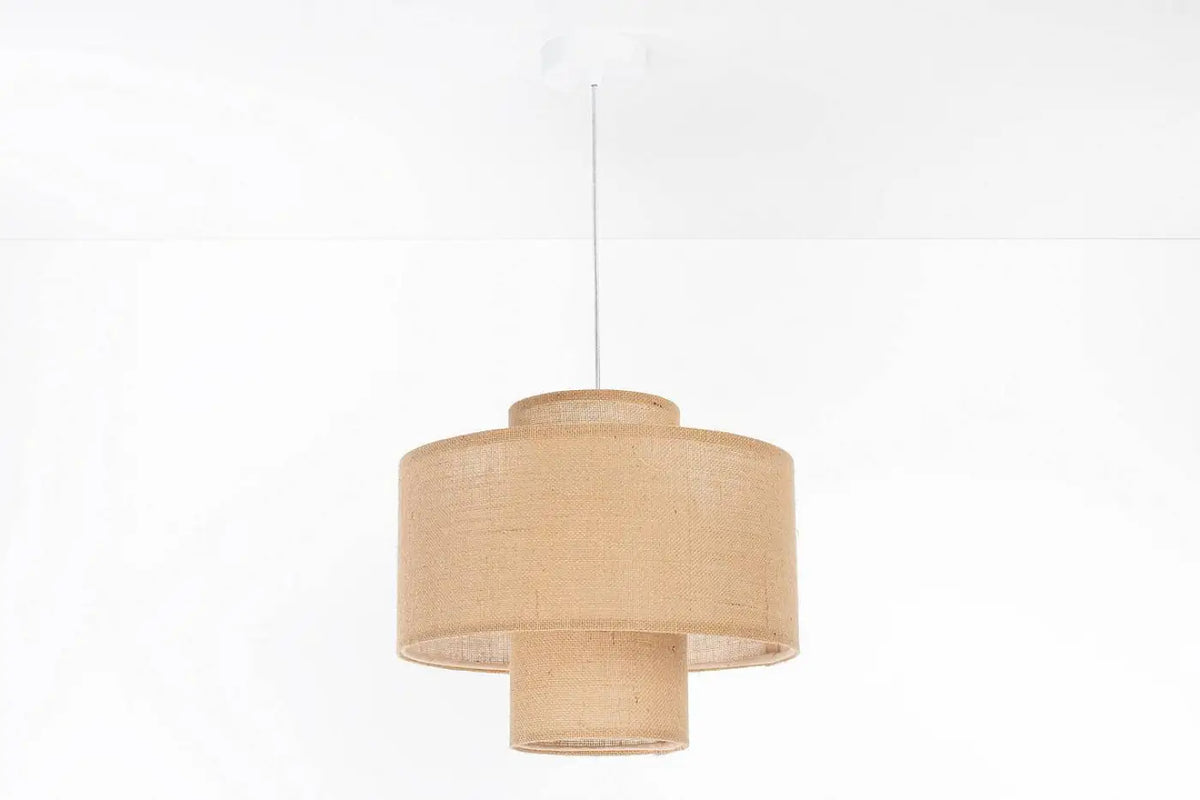 Suspension à double abat-jour en tissu beige, style naturel