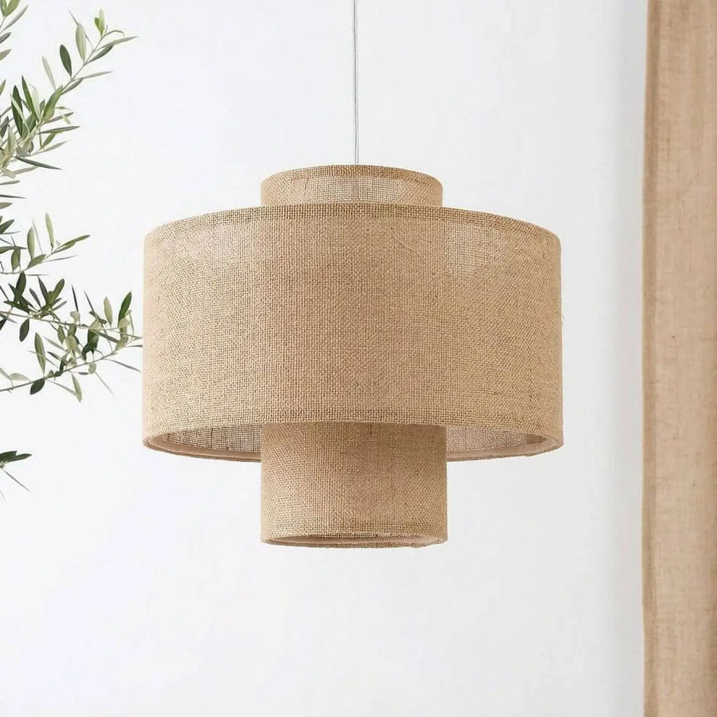 Suspension à double abat-jour en tissu beige, style naturel