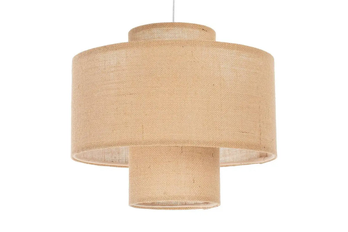 Suspension à double abat-jour en tissu beige, style naturel
