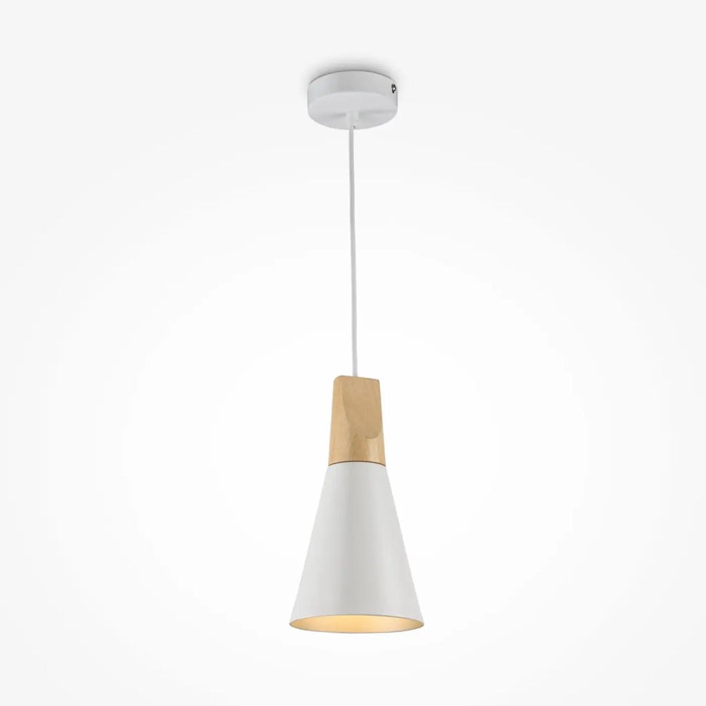 Suspension conique scandinave en métal et bois de hêtre, blanc
