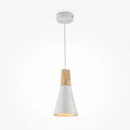 Suspension conique scandinave en métal et bois de hêtre, blanc