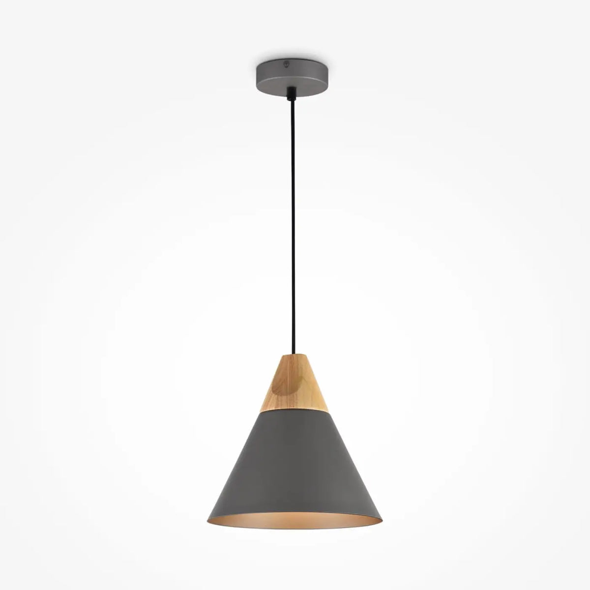 Suspension conique scandinave en métal et bois de hêtre, gris