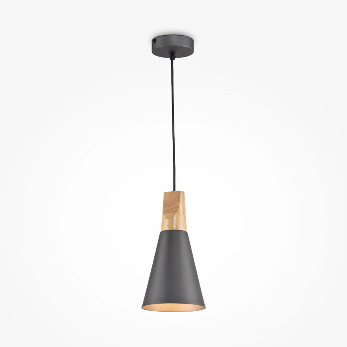 Suspension conique scandinave en métal et bois de hêtre, gris
