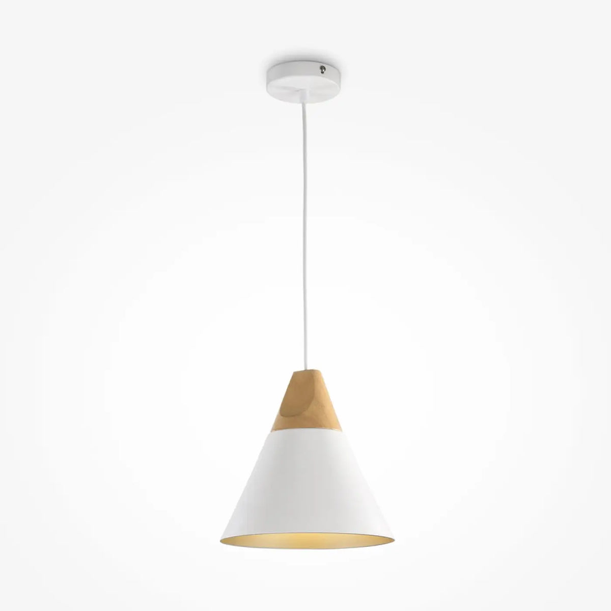 Suspension conique scandinave en métal et bois de hêtre, blanc