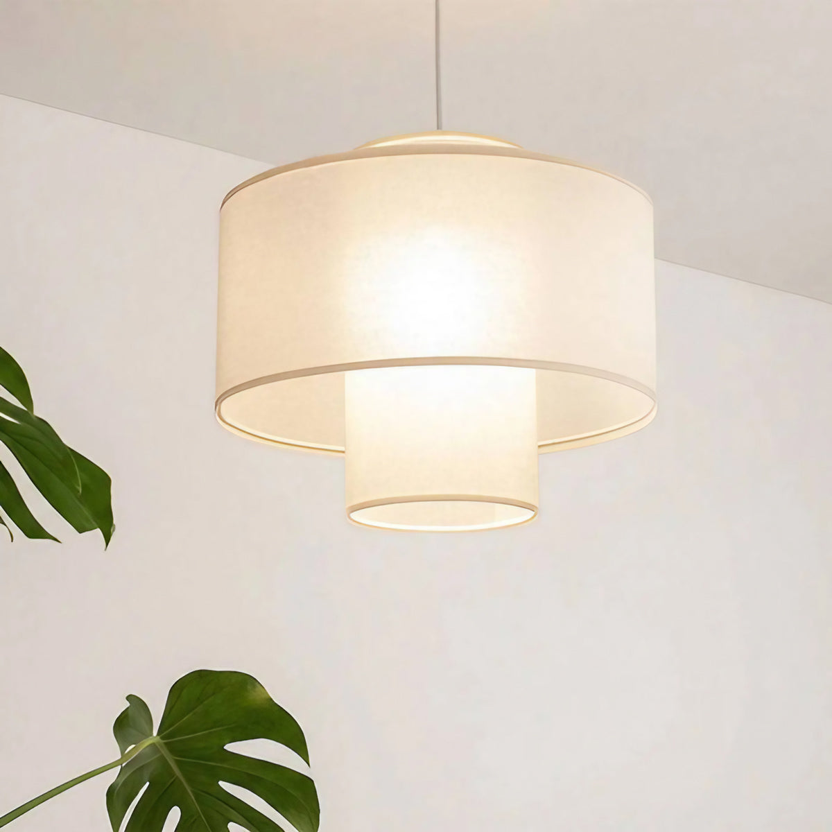 Suspension à double abat-jour en tissu blanc crème