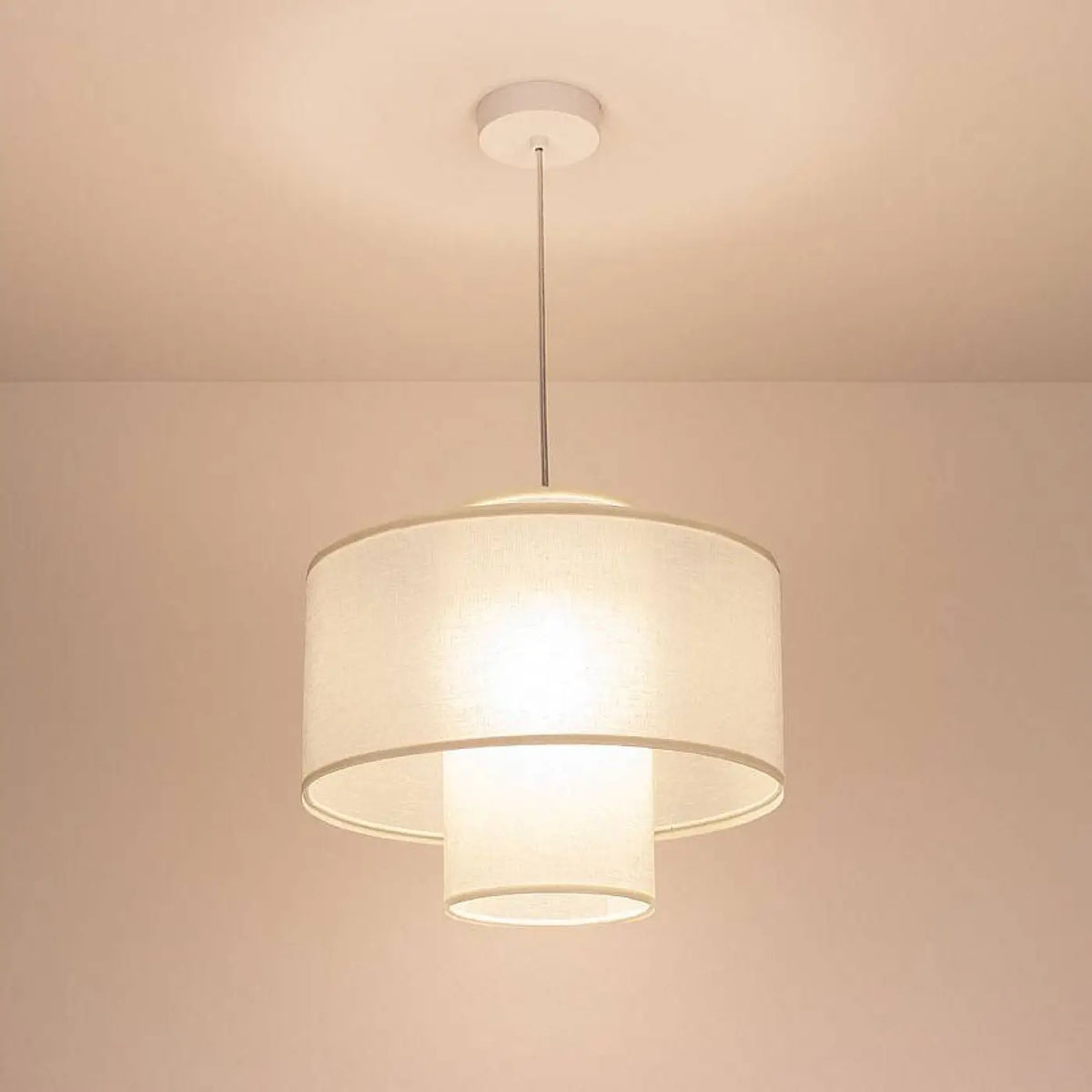 Suspension à double abat-jour en tissu blanc crème