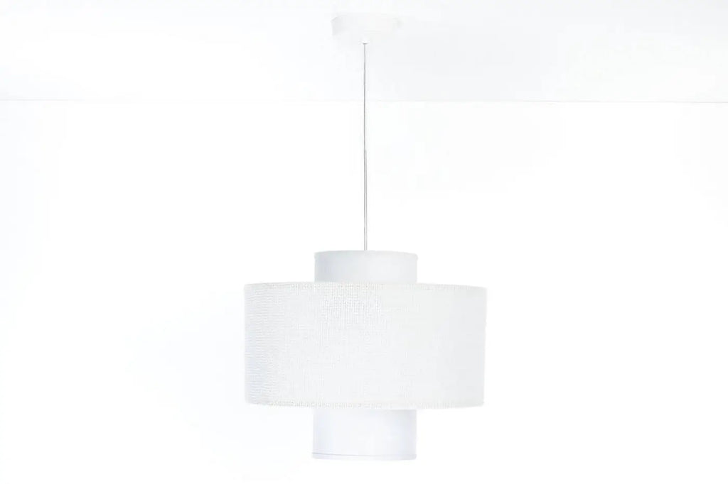 Suspension en tissu blanc à deux abat-jour superposés