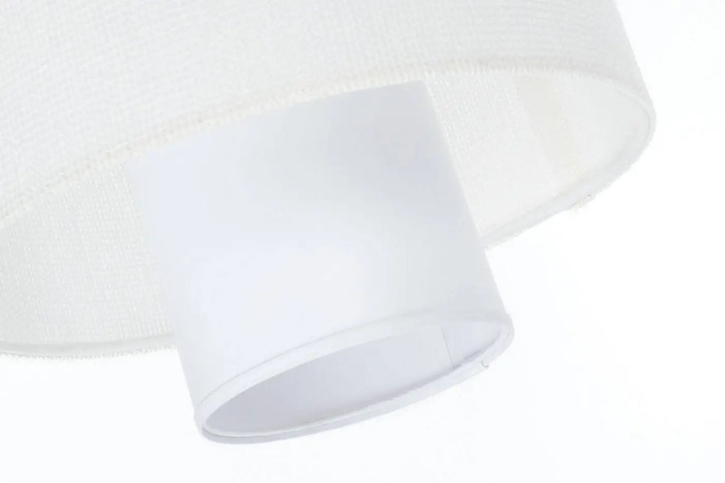 Suspension en tissu blanc à deux abat-jour superposés