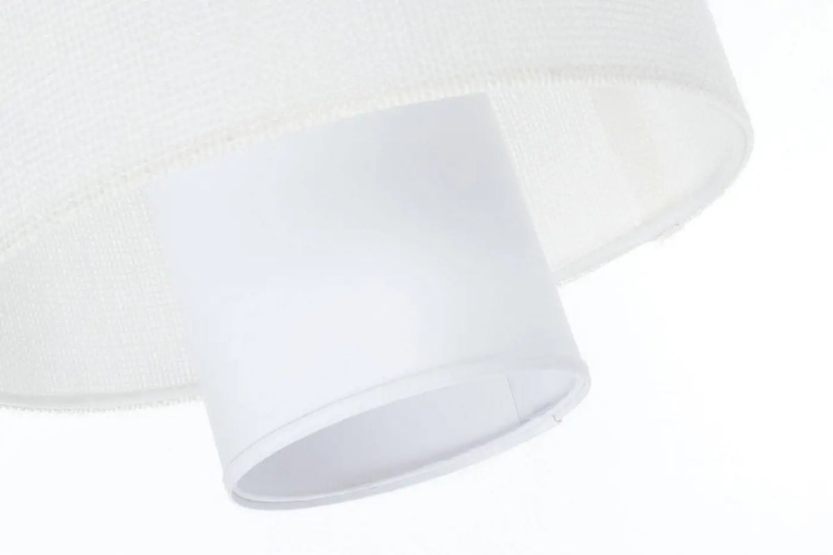 Suspension en tissu blanc à deux abat-jour superposés