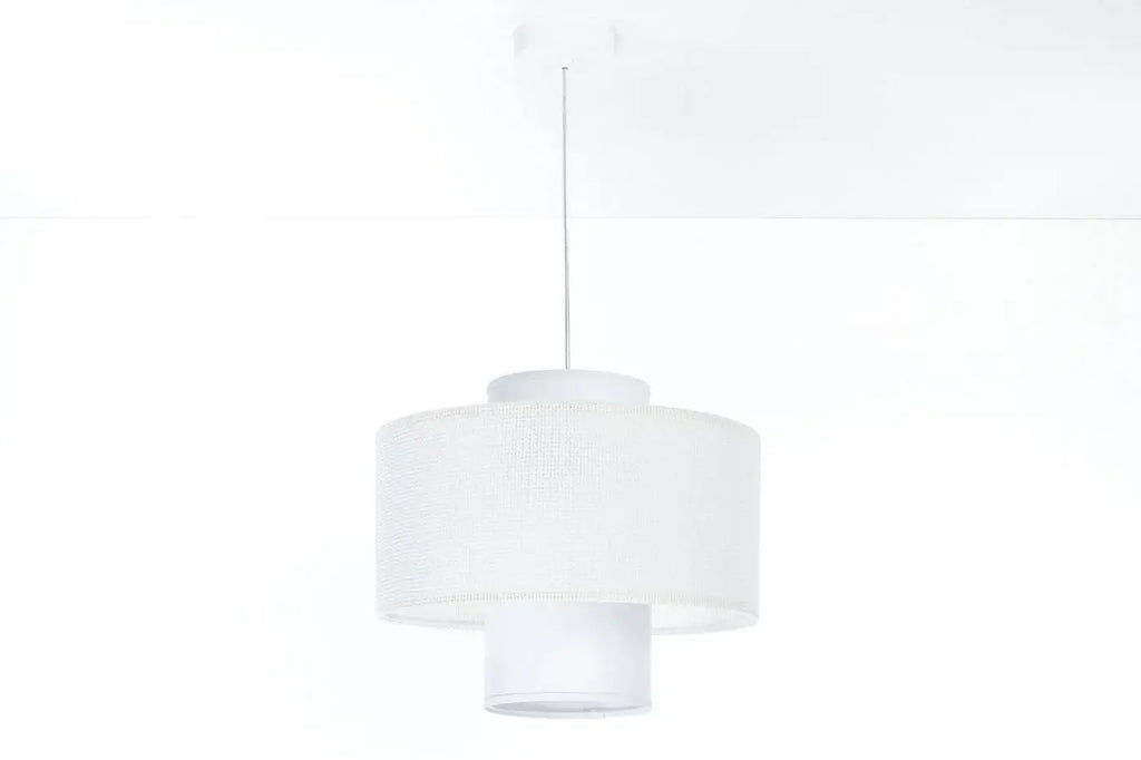 Suspension en tissu blanc à deux abat-jour superposés