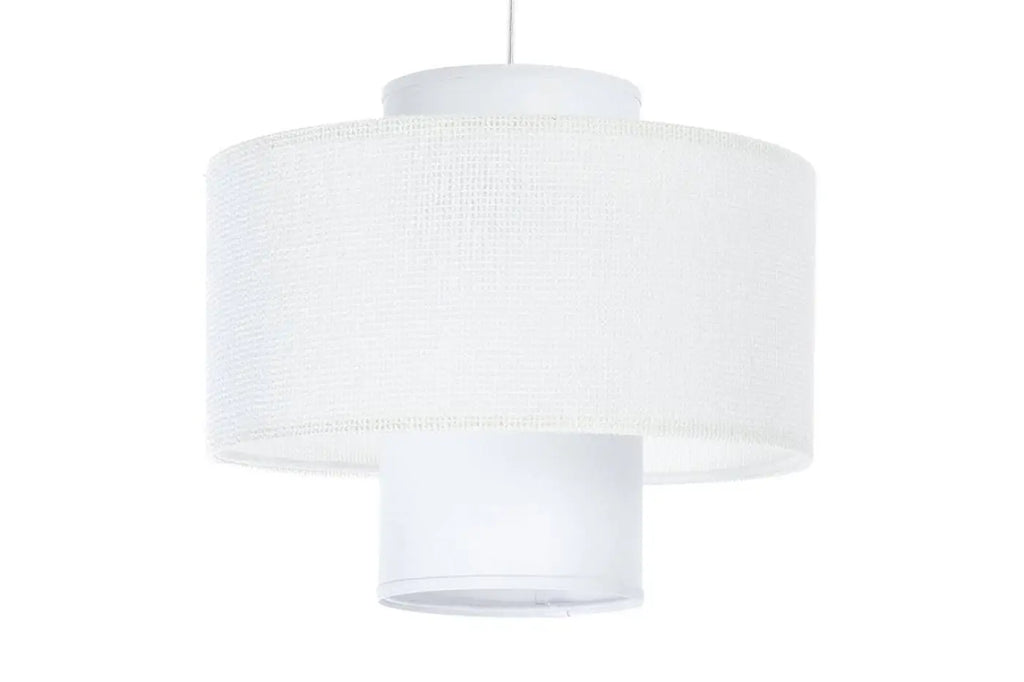 Suspension en tissu blanc à deux abat-jour superposés