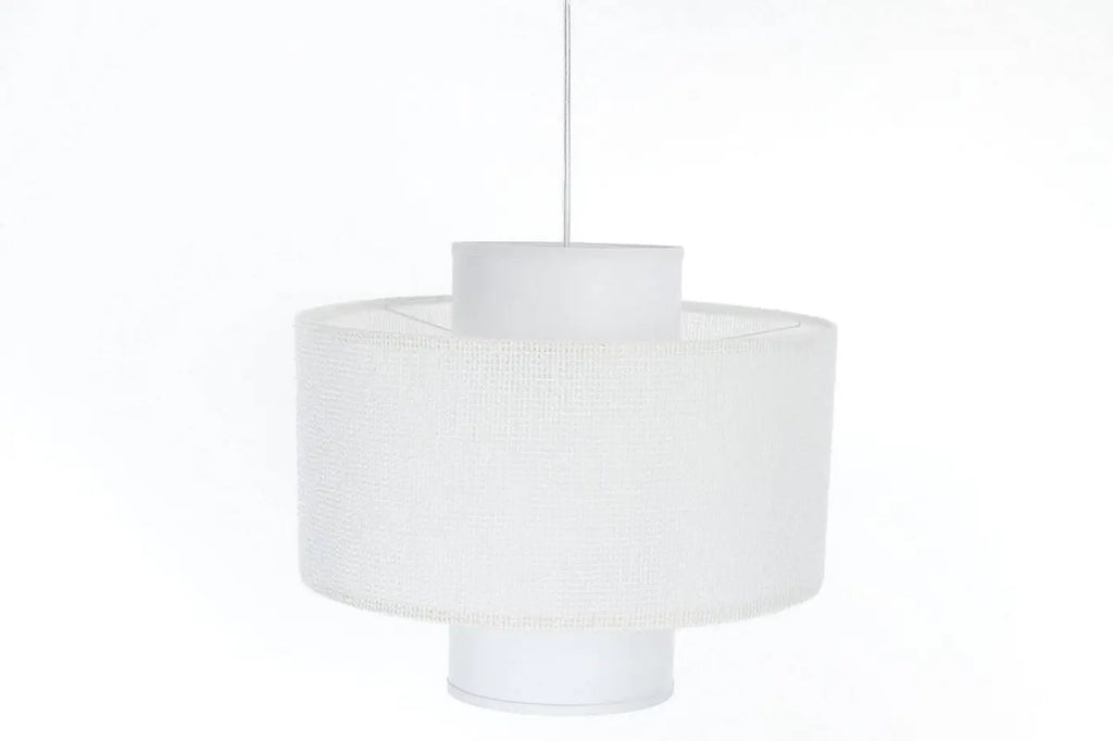 Suspension en tissu blanc à deux abat-jour superposés