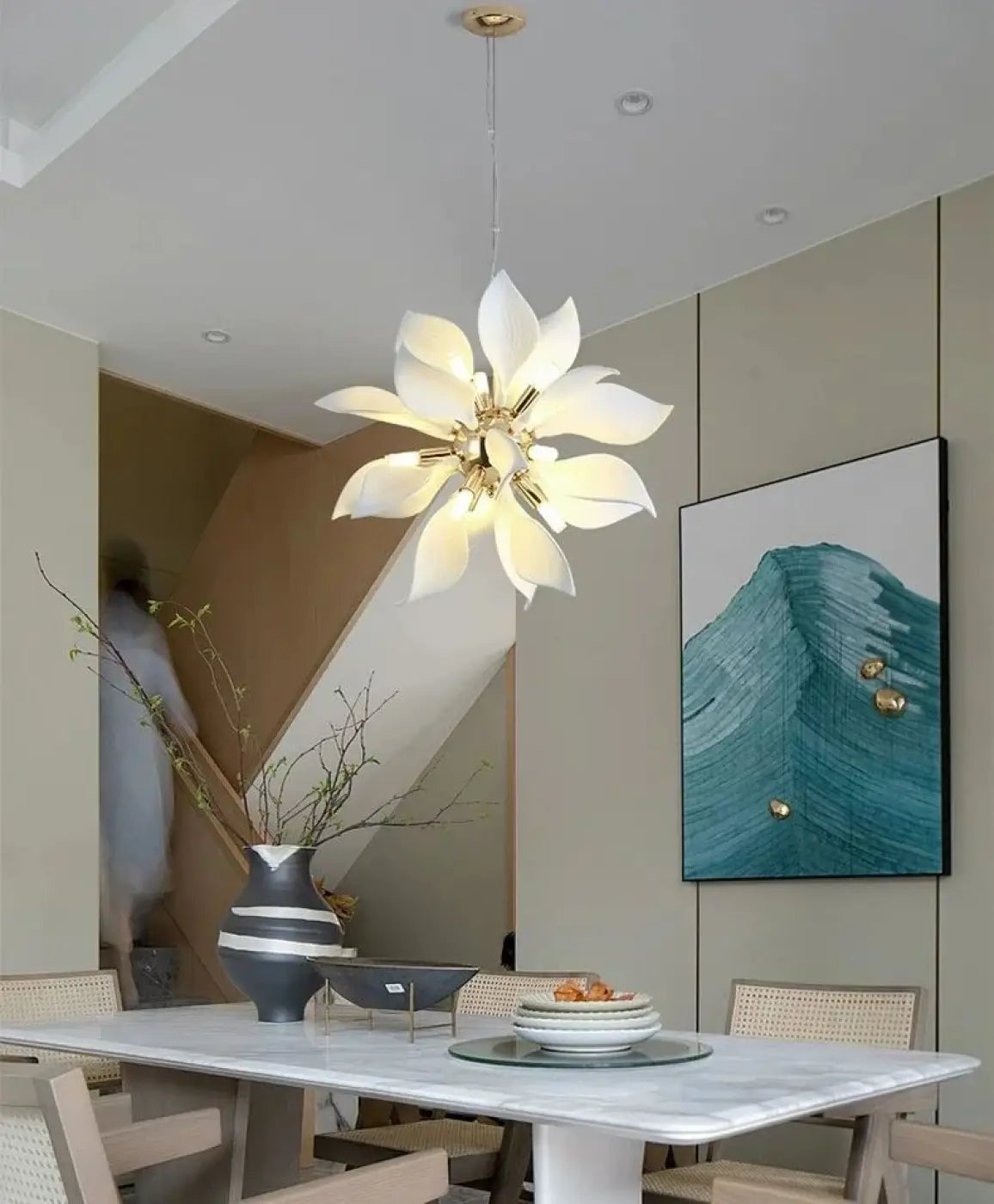 Suspension fleur blanche, quatre tailles et lumière au choix
