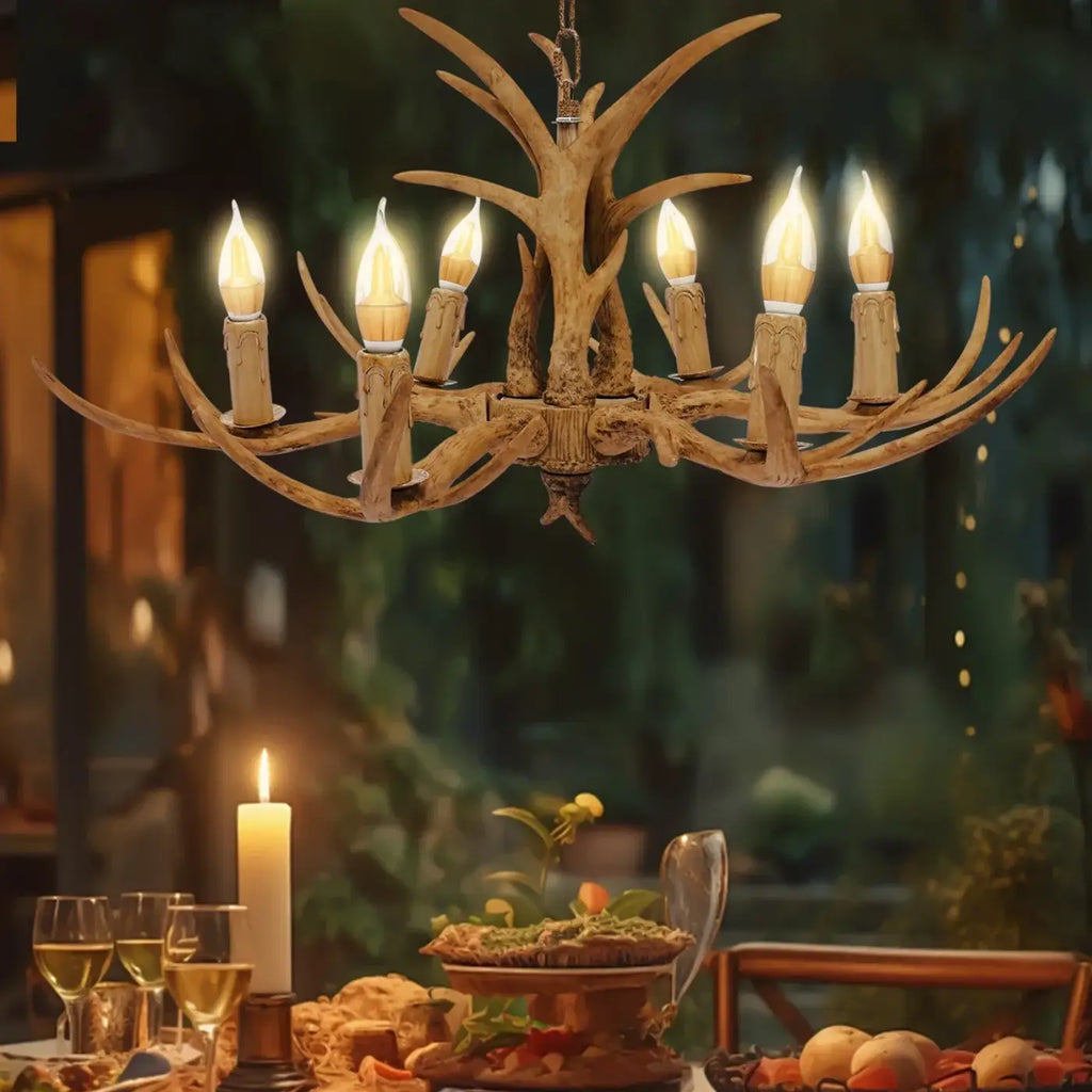 Suspension bois de cerf avec ampoules façon bougie