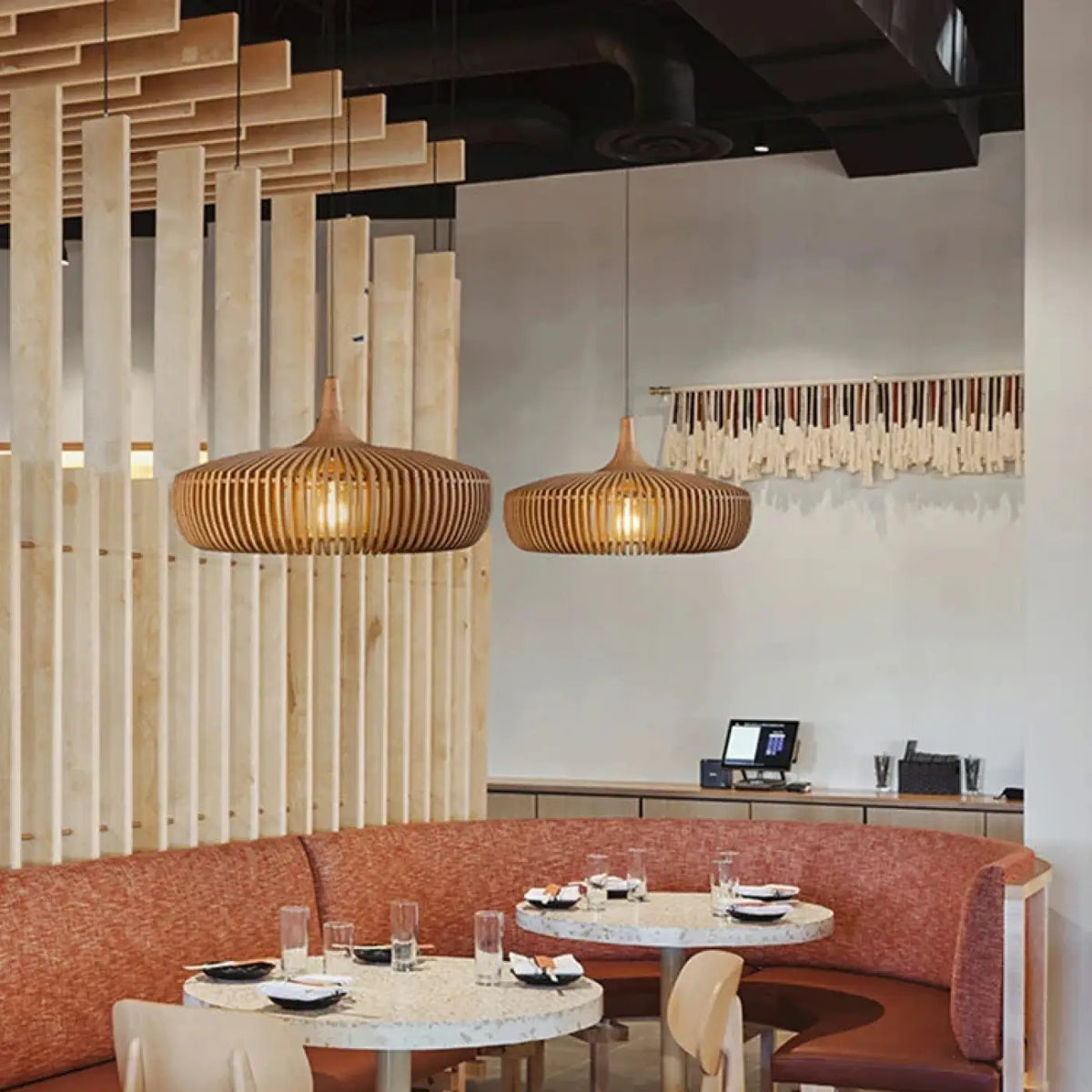 Suspension abat-jour en bois clair, beige ou marron, deux tailles, marron