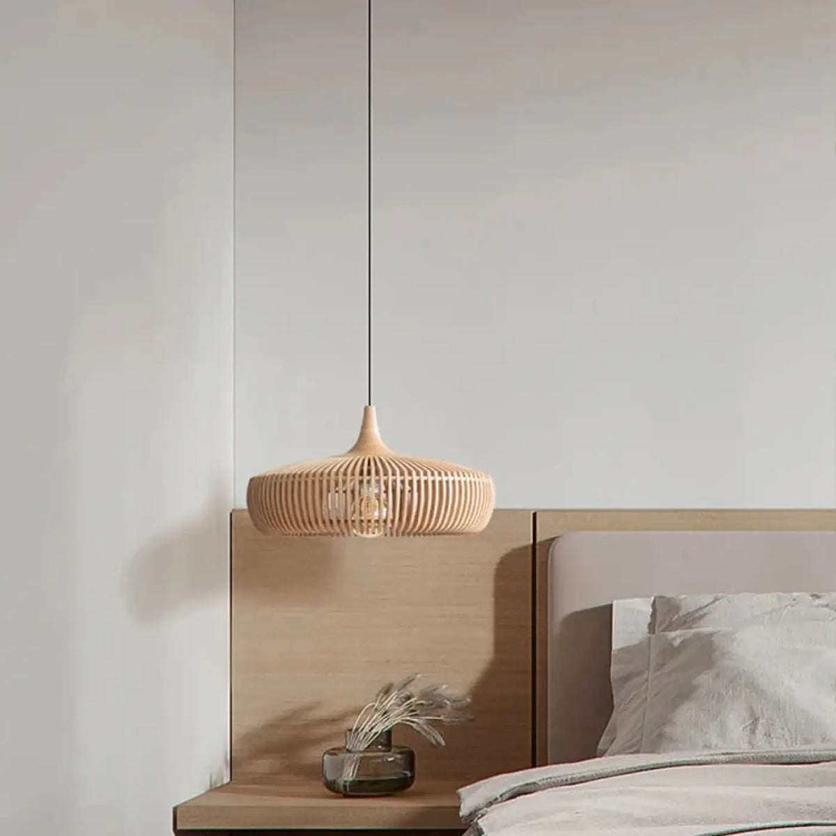 Suspension abat-jour en bois clair, beige ou marron, deux tailles, beige