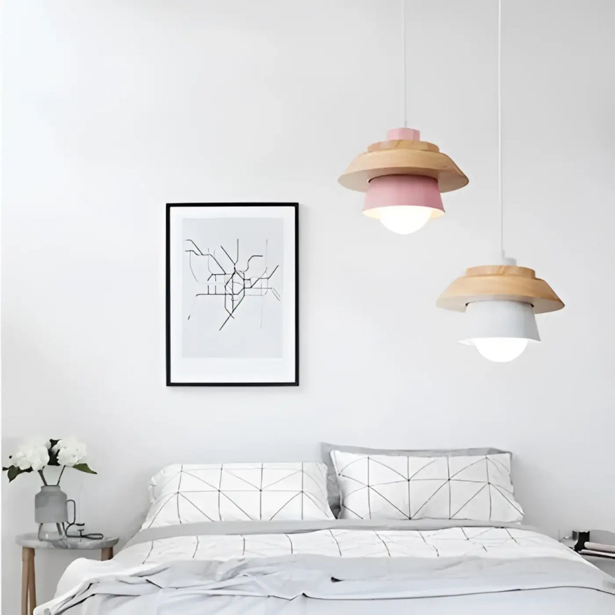 Suspension scandinave en bois et couleur, cinq coloris