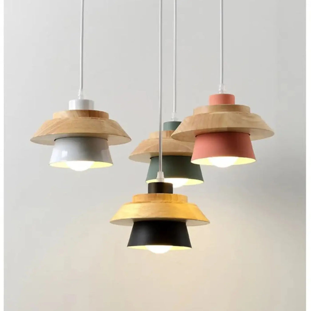 Suspension scandinave en bois et couleur, cinq coloris