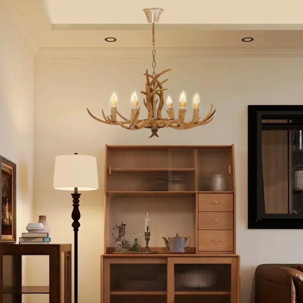 Suspension bois de cerf avec ampoules façon bougie