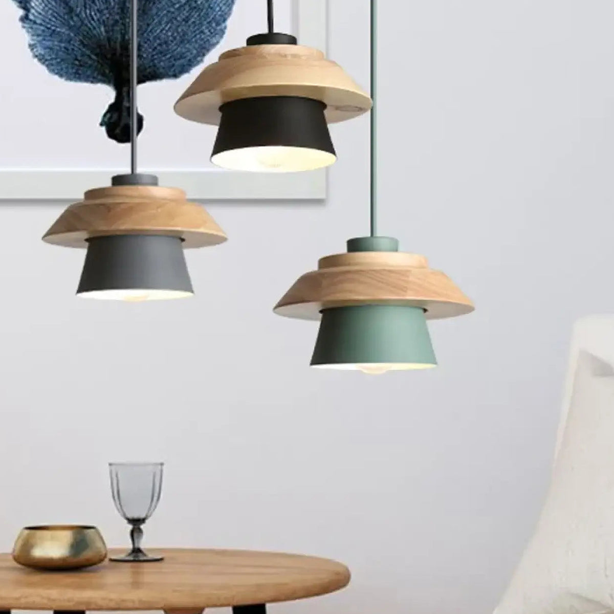 Suspension scandinave en bois et couleur, cinq coloris