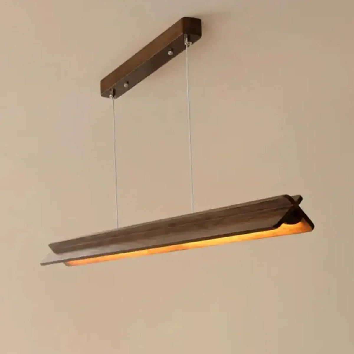 Suspension LED linéaire en bois, marron ou beige, tailles S à XL