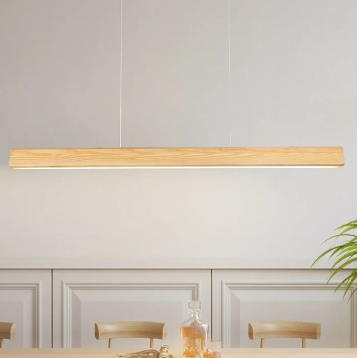 Suspension LED linéaire en bois, marron ou beige, tailles S à XL, beige