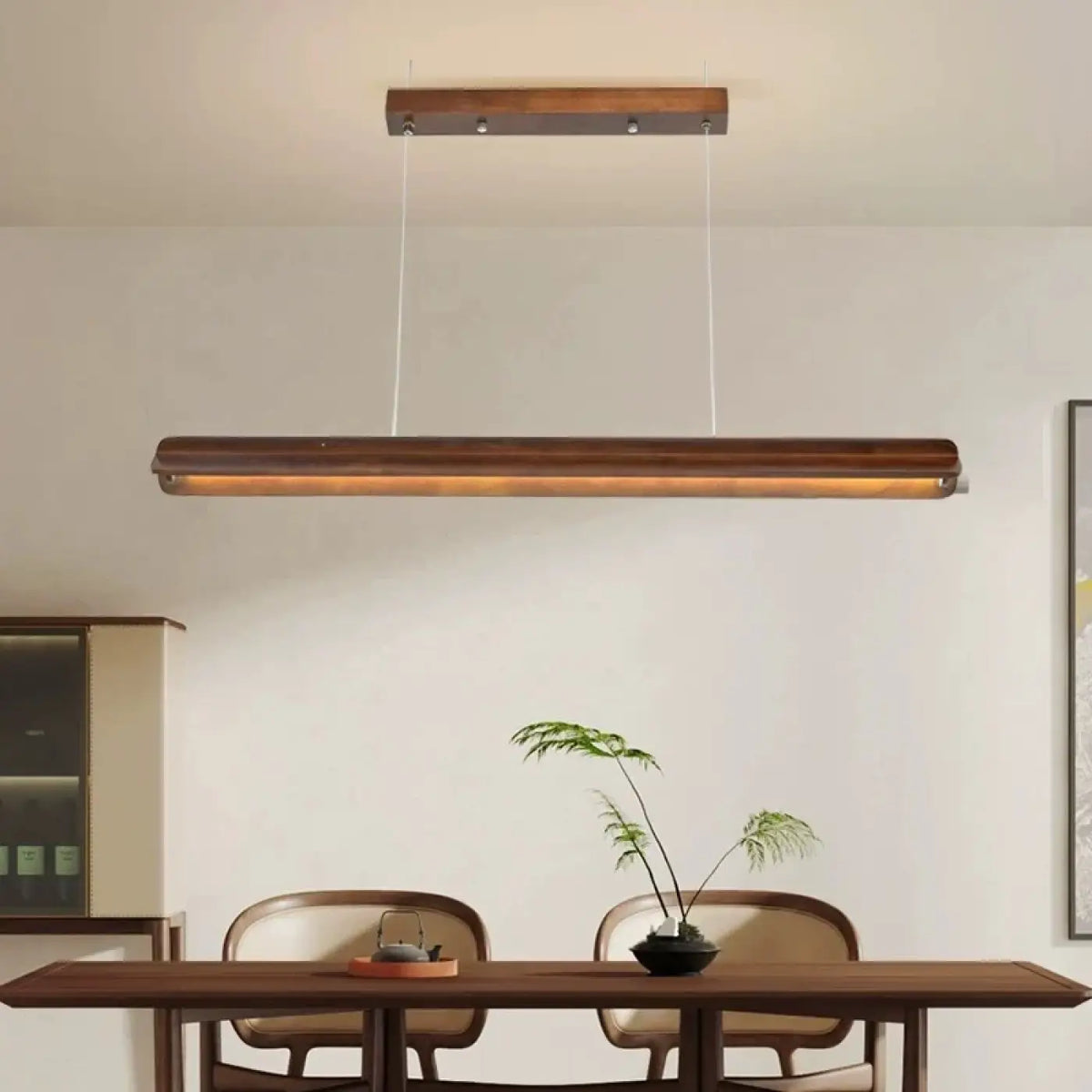 Suspension LED linéaire en bois, marron ou beige, tailles S à XL, marron