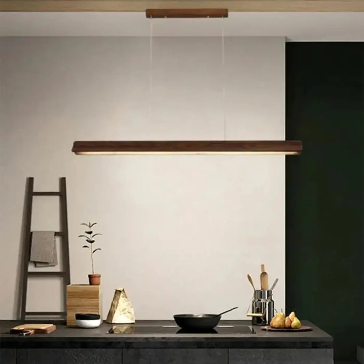 Suspension LED linéaire en bois, marron ou beige, tailles S à XL, marron