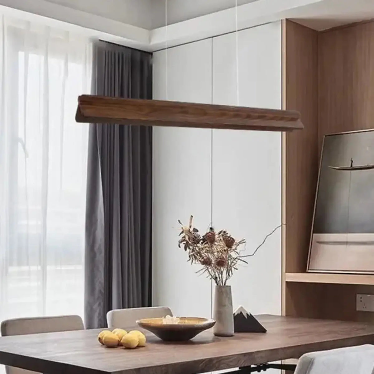 Suspension LED linéaire en bois, marron ou beige, tailles S à XL, marron